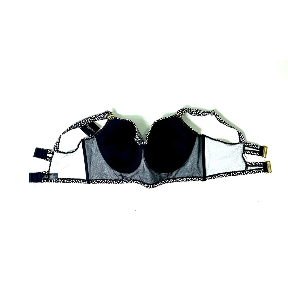 Smart & Sexy Black White Polka Dot Underwire Longline Bikini Swim Top NWT 42DD